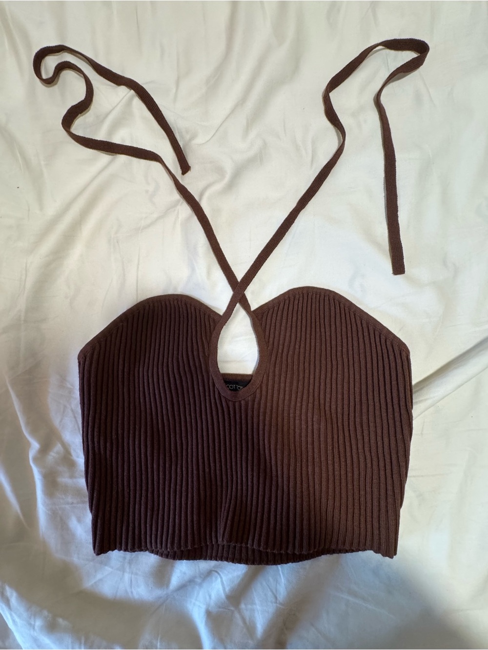 Cotton Candy Ribbed Halter Crop Top - Brown